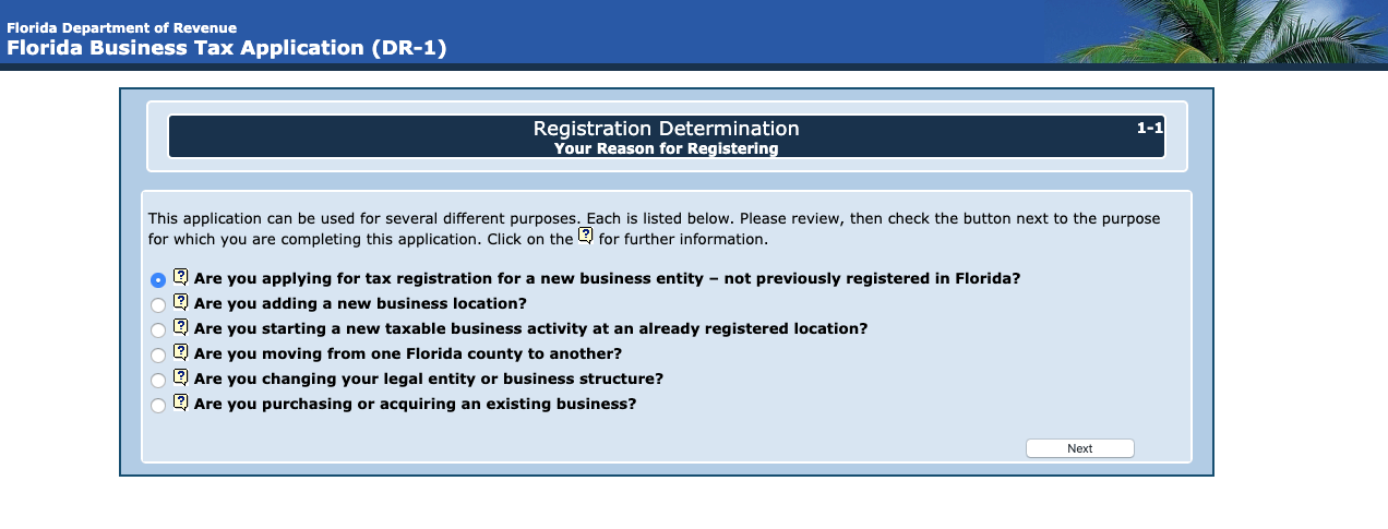 sales tax reason for registration