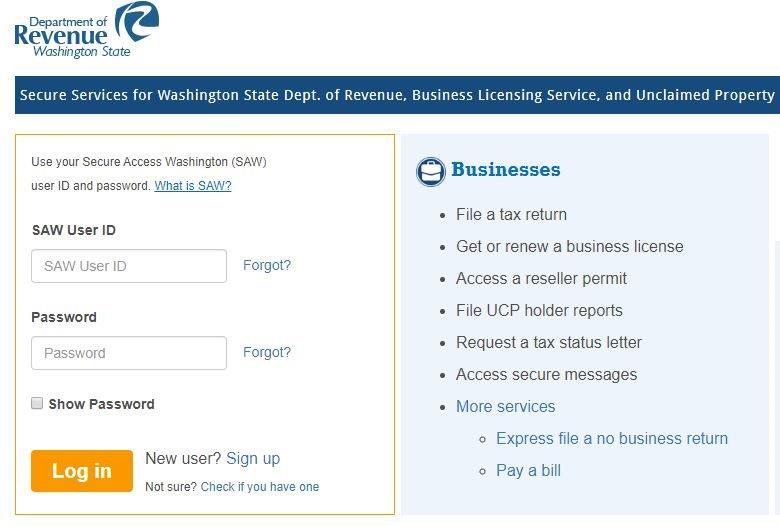 state tax department login page